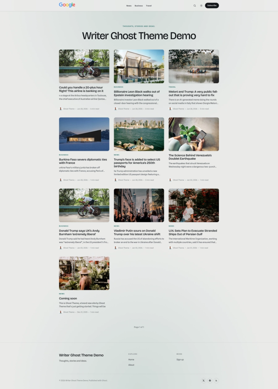 Writer theme on mobile